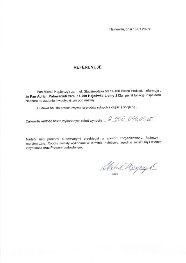 Podgląd PDF — Referencja — Michał Kopiejczyk