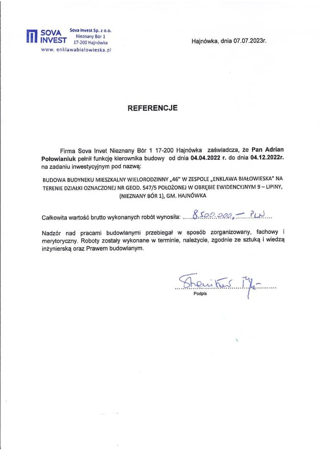 Podgląd PDF — Referencja — Sova Invet