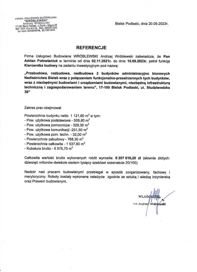 Podgląd PDF — Referencja — Firma Usługowo Budowlana WRÓBLEWSKI