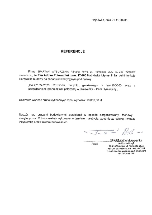 Podgląd PDF — Referencja — Spartan Wyburzenia